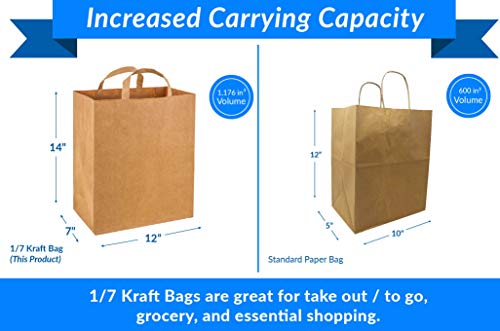 Reli. Paper Grocery Bags w/Handles (100 Pcs, Bulk)(12"x7"x14") Large Paper Grocery Bags, Shopping Bags w/Handles - Heavy Duty 57 Lbs Basis - Takeout/To Go Bags, Retail Bags, Brown Kraft Paper Bags - Image 7