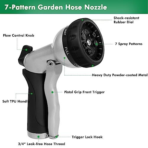 RESTMO Garden Hose Nozzle, Heavy Duty Metal Water Nozzle with 7 Adjustable Spray Patterns, High Pressure Hand Sprayer with Flow Control, for Watering Plants & Lawns, Washing Cars & Pets, Black - Image 7
