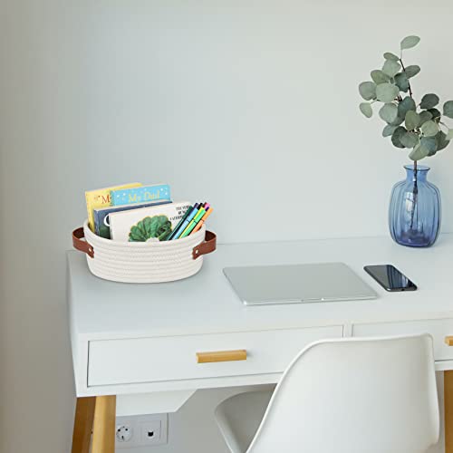 ABenkle Small Woven Basket, Mini Cotton Rope Storage Basket, Tiny White Basket, Shelf Basket, Oval Decorative Toy Dog Cat Basket for Nursery, Kids Room, Empty Gift Basket Baby Basket, 10" x 6" x 4" XS - Image 4