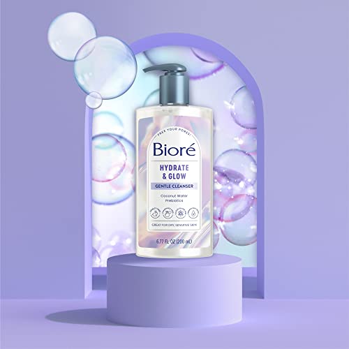 Biore Hydrate & Glow Gentle Face Wash for Dry Skin, Sensitive Skin, Dermatologist Tested, Fragrance Free, SLS/SLES Sulfate Free Facial Cleanser, Cruelty Free & Vegan Friendly 6.77 Oz Bottle - Image 4