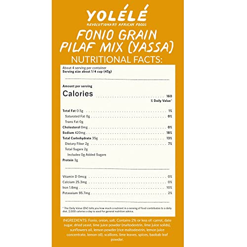 Yolélé Fonio Grain Pilaf Mix African Supergrain Ancient Grains Organic Gluten-Free Non GMO Vegan Protein Fiber Super Food Paleo-Friendly Rice Alternative, Yassa Onion, Lime, and Chili 2-Pack - Image 4