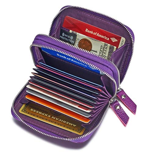 KALMORE Women's Leather RFID Secured Spacious Cute Card Wallet Small Purse, Purple, Two Zippers - Image 6