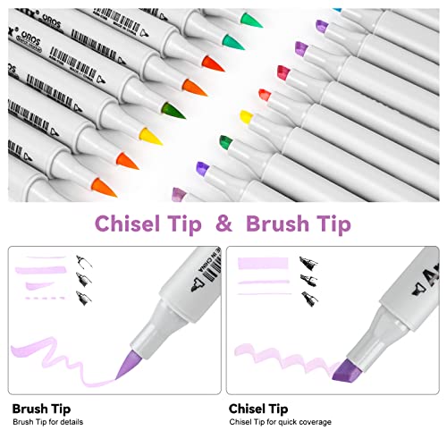 Arrtx Alcohol Markers 24 Fresh Colors Brush Marker and Chisel Marker for Artists Coloring, Dual Tip Alcohol-based Ink, Permanent Art Marker Pen for Artist Adult Kids Drawing Calligraphy Illustration - Image 6