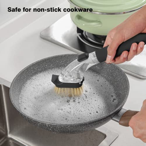 DAPOWER Dish Brush with Handle, Dish Scrubber with Soap Dispenser, Kitchen Scrub Brush for Dishes Pots Pans Sink Cleaning, 4 Replaceable Brush Heads (Black) - Image 8