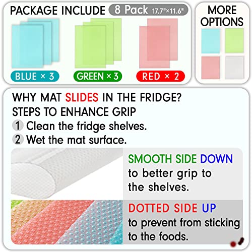 8 Pcs Refrigerator Liners, CaptainRay Washable Mats Covers Pads, Home Kitchen Gadgets Accessories Organization for Top Freezer Glass Shelf Wire Shelving Cupboard Cabinet Drawer(3 Blue+3 Green+2 Red) - Image 6
