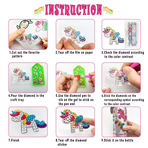 7July Decorate Your Own Water Bottle Kits for Girls Age 4-6-8-10,Unicorn Gem Diamond Painting Crafts,Fun Arts and Crafts Gifts Toys for Girls Birthday Christmas - Image 6