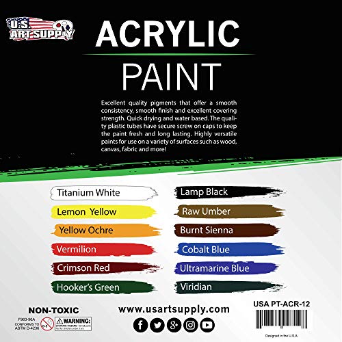 U.S. Art Supply Professional 12 Color Set of Acrylic Paint in 12ml Tubes - Rich Pigment Vivid Colors for Artists, Students, Beginners, Kids, Adults - Canvas, Portrait Paintings, Wood, Craft, Hobby - Image 6