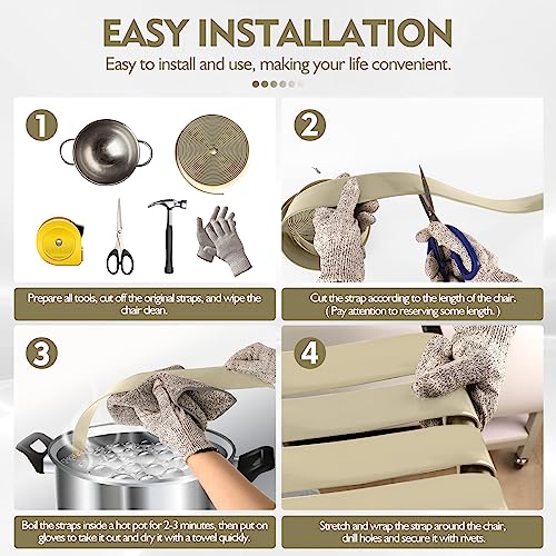 2" Wide Vinyl Straps for Patio Chairs Repair 20ft Long Patio Garden Furniture Replacement Straps with 20 Rivets (Driftwood) - Image 4