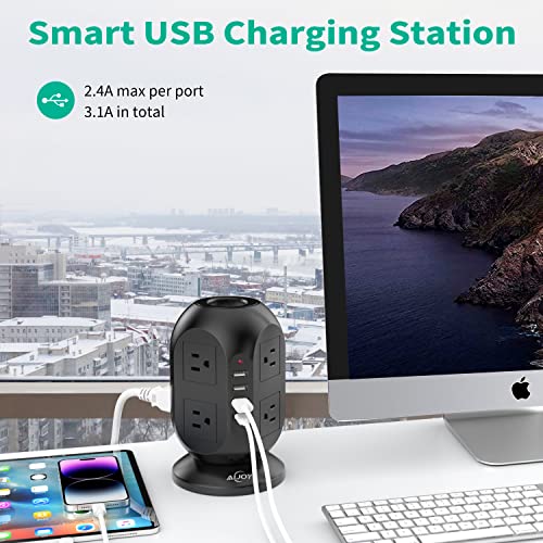 Power Strip Tower with USB Ports, AiJoy Surge Protector with 8 AC Outlets and 4 USB Ports, Fast Charging Station with Extension Cord 10FT, Office Supplies & Dorm Essentials - Image 5