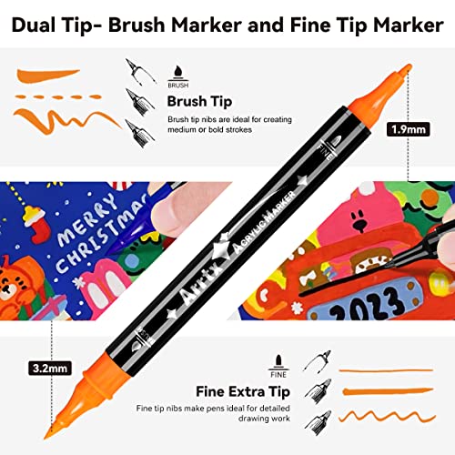 Arrtx Acrylic Paint Pens, 32 Colors Brush Tip and Fine Tip (Dual Tip) Paint Markers for Rock Painting, Water Based Acrylic Painting Supplies for Fabric Painting,Wood, Plastic, Canvas, Easter Egg - Image 9