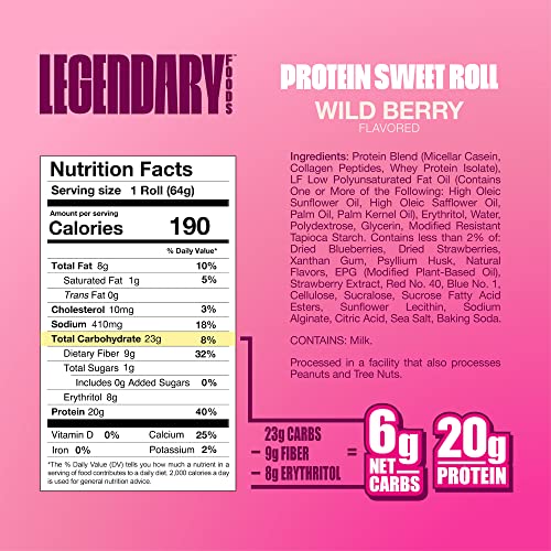 Legendary Foods High Protein Snack Wild Berry Sweet Roll | 20 Gr Pure Protein Bar Alternative | Low Carb Food | Low Sugar and Gluten Free Keto Breakfast Snacks | Healthy Wild Berry Flavored Rolls (10-pack) - Image 3
