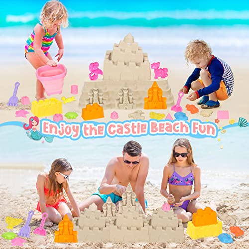 KUBUSFLY Beach Toys, Sand Toys for Toddlers, Sand Castle Sandbox Toys, Collapsible Sand Bucket and Shovels Kids Beach Toys with Mesh Bag Sandbox Toys for Toddlers Travel Beach Toys for Boys Baby Girls - Image 3