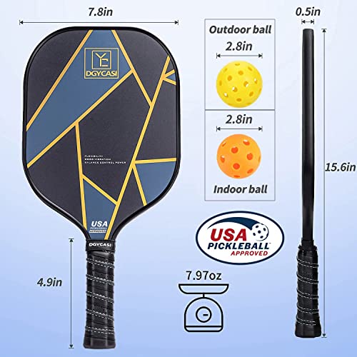 YC DGYCASI Graphite Pickleball Paddles Set of 2, 2022 USAPA Approved, Carbon Fiber Surface (CHS), Polypropylene Honeycomb Core, Anti-Slip Sweat-Absorbing Grip, 4 Pickleball, Portable Carry Bag - Image 6