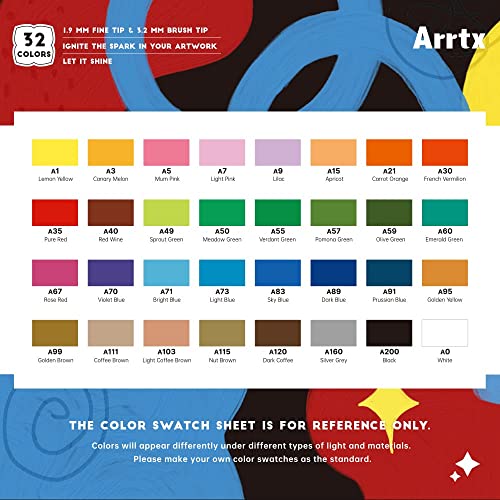 Arrtx Acrylic Paint Pens, 32 Colors Brush Tip and Fine Tip (Dual Tip) Paint Markers for Rock Painting, Water Based Acrylic Painting Supplies for Fabric Painting,Wood, Plastic, Canvas, Easter Egg - Image 2