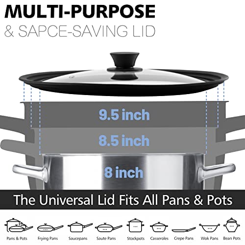 ANAEAT Silicone Universal Lid for Pots, Pans and Skillets - Tempered Glass Covered with Heat Resistant Silicone Rim Fits 8", 8.5" and 9.5" Diameter Cookware -Easy to Use Replacement Frying Pan Cover - Image 5