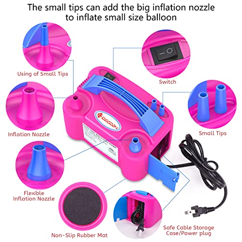 IDAODAN Electric Balloon Pump, Portable Electric Balloon Blower Machine Balloon Air Pump Dual Nozzle Rose Red 110V 600W Balloon Inflator for Party Decorations - Image 7
