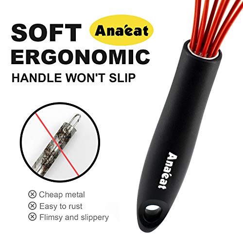 ANAEAT 10.5" Silicone Whisk, Thick Stainless Steel Wire Inner - Heat Resistant Kitchen Whisks for Non-Stick Cookware, Balloon Egg Beater for Whisking, Blending, Beating, Frothing & Stirring (Red) - Image 6