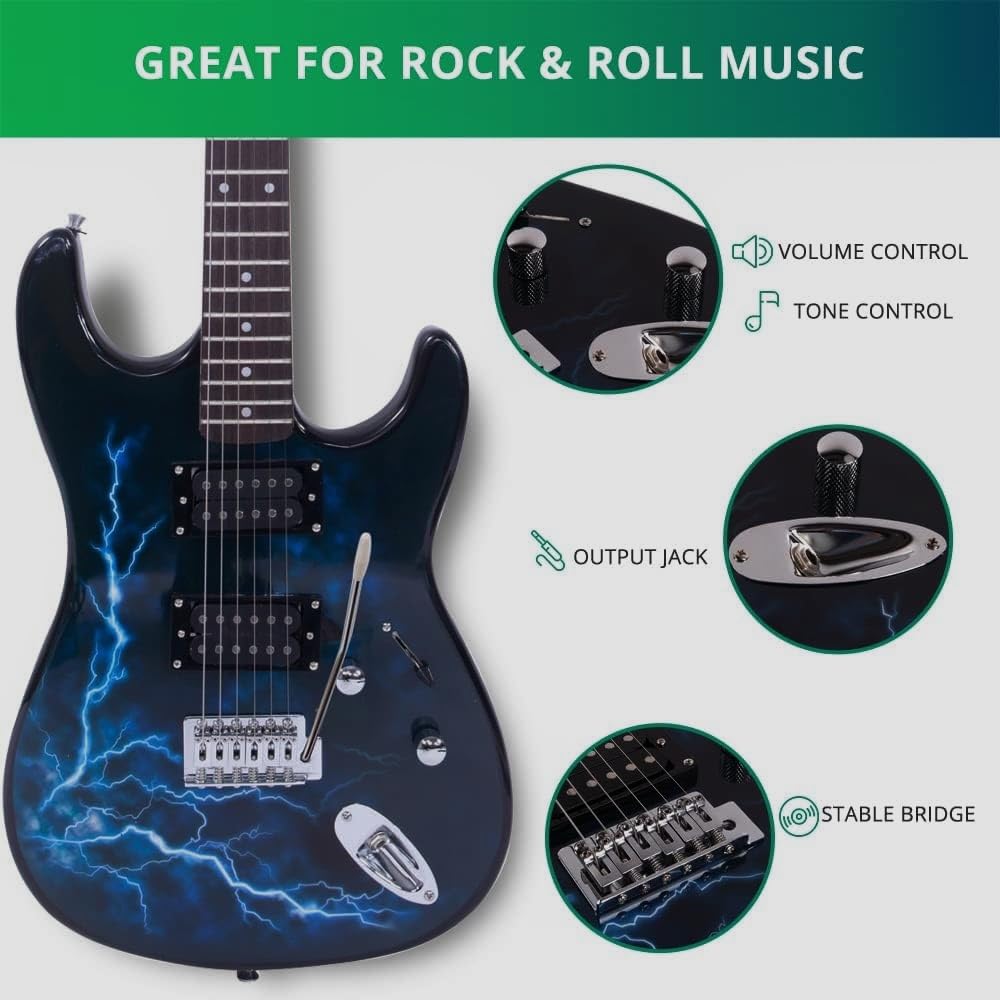 Ktaxon 39 Inch Electric Guitar, Full Size Solid Body H-H Pickups 6 Strings Beginner Guitar Kit With Gig Bag, Strap, Tremolo Arm, Cable & Picks (Black Back) - Image 3