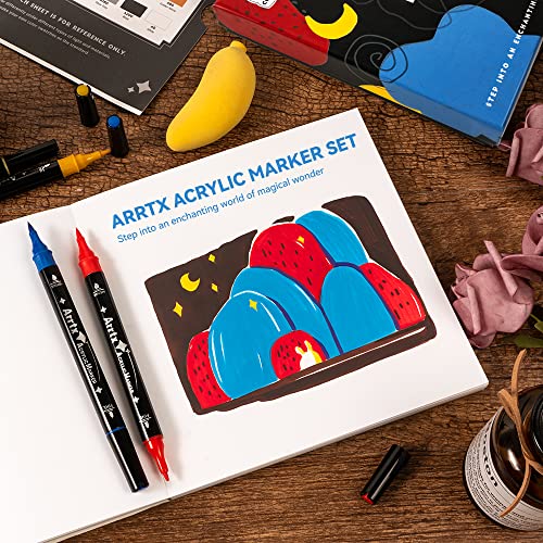 Arrtx Acrylic Paint Pens, 32 Colors Brush Tip and Fine Tip (Dual Tip) Paint Markers for Rock Painting, Water Based Acrylic Painting Supplies for Fabric Painting,Wood, Plastic, Canvas, Easter Egg - Image 7
