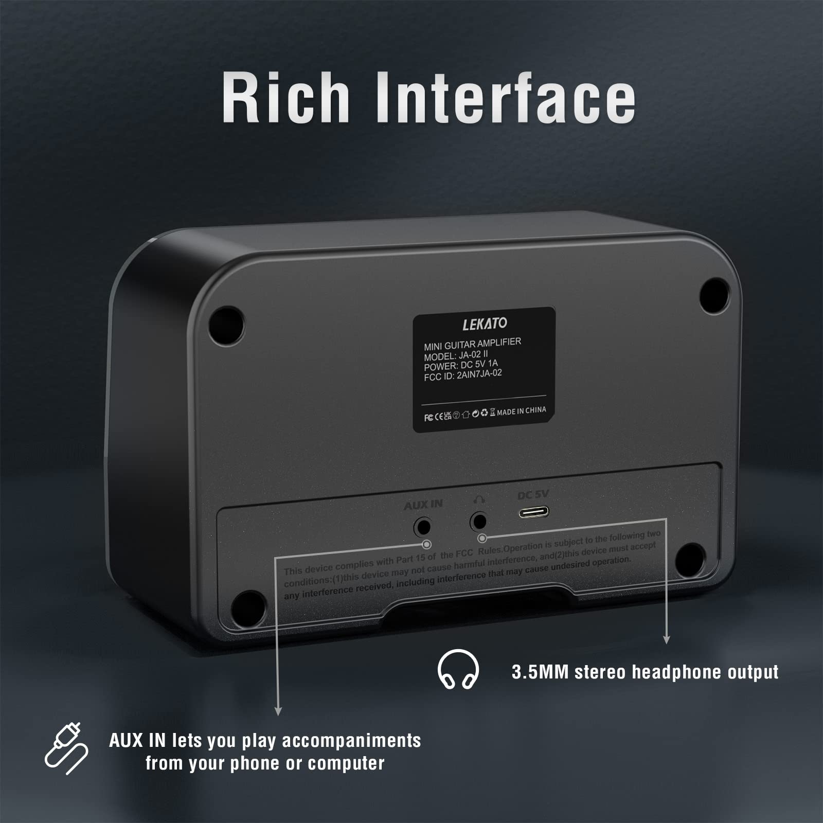 LEKATO Mini Guitar Amp Rechargeable Amplifier Electric Guitar Amp 5W, Clean/Overdrive,Bluetooth Guitar Amp Portable Guitar Amp for Daily Practice,Black - Image 6