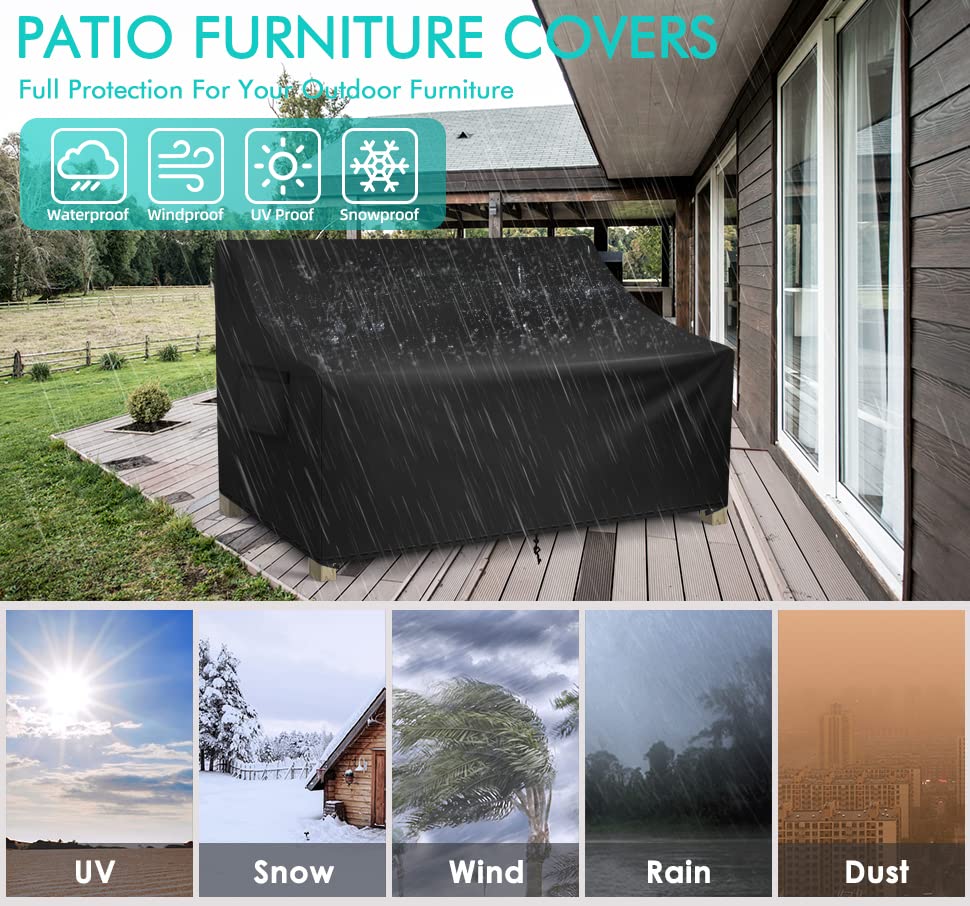 WLEAFJ Patio Sofa Cover Waterproof, 3-Seater Outdoor Sofa Cover, Heavy Duty Deep Lounge Loveseat Cover, Large Lawn Patio Furniture Covers with Air Vent, 82.6’’ W x 39’’ D x 28’’ H - Image 3